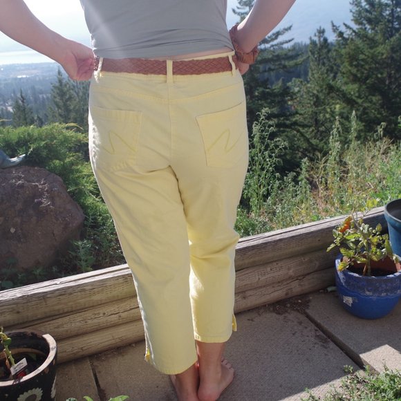 Yellow Capri Summer Pants Taiifun Collection Stretch - Picture 5 of 8